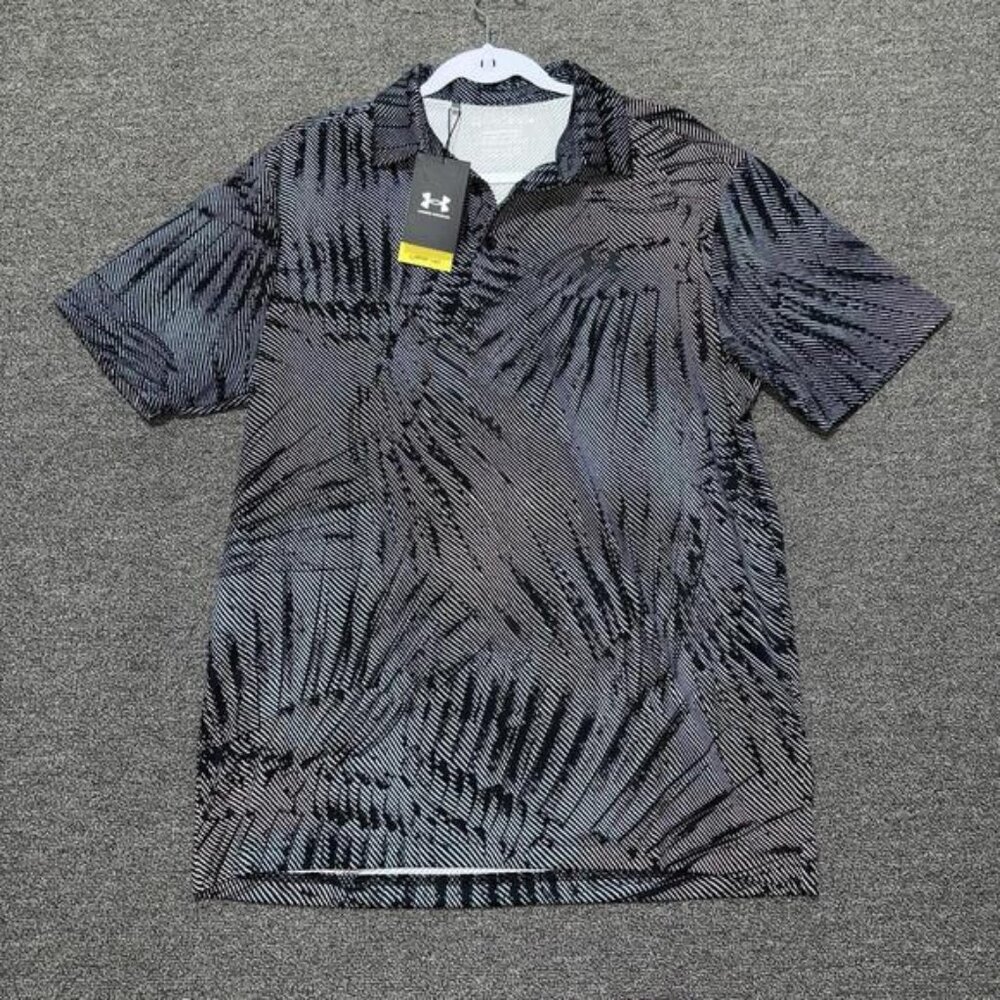 Under Armour The Playoff Polo Mens M All Over Palm Design Gray Short Sleeve Golf